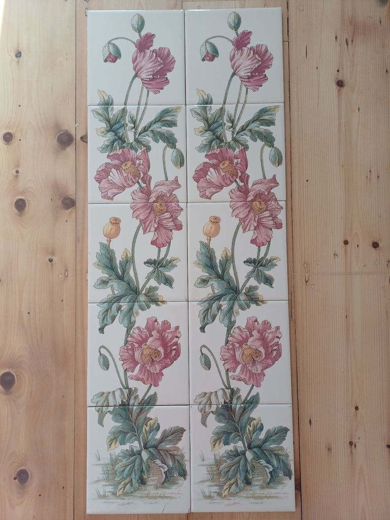 REDUCED Vintage Victorian Style Floral Fireplace Tiles 6” x 6” Complete Set of 10