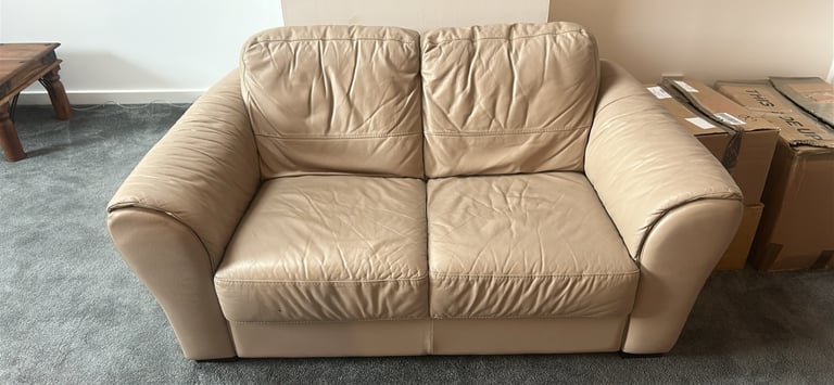 image for Cream leather sofa set (2 seater and 3 seater) 