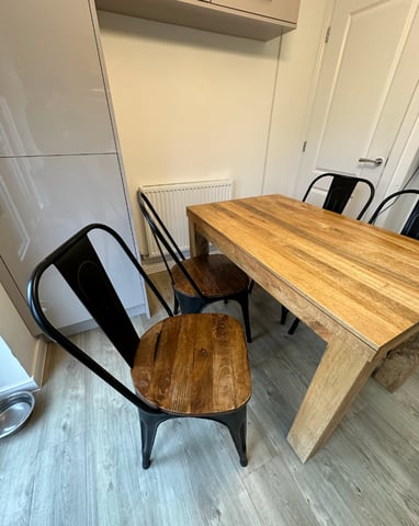 Solid wood dining table + 4 chairs | in Emsworth, Hampshire | Gumtree