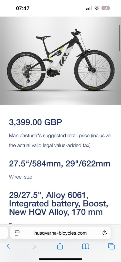 Electric Husqvarna mountain bike high spec 
