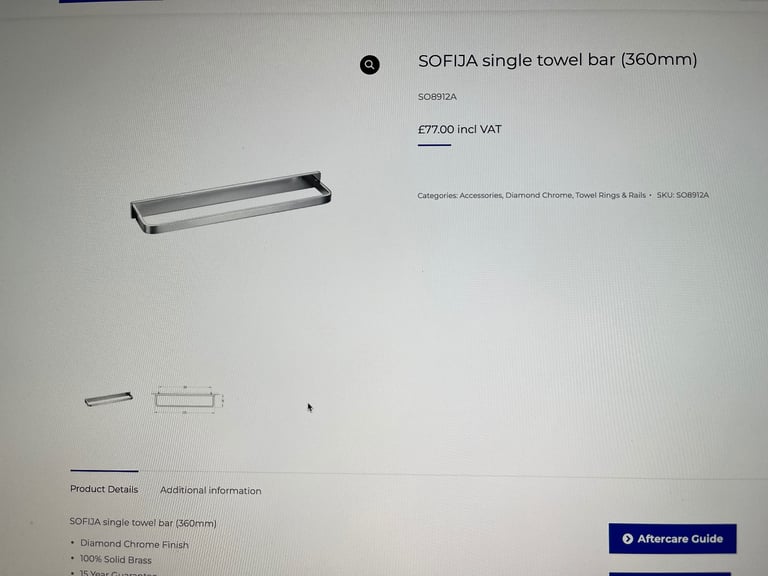 Flova Sofija 360mm Solid Brass Single Towel Rail Holder Diamond Chrome - SO8912A