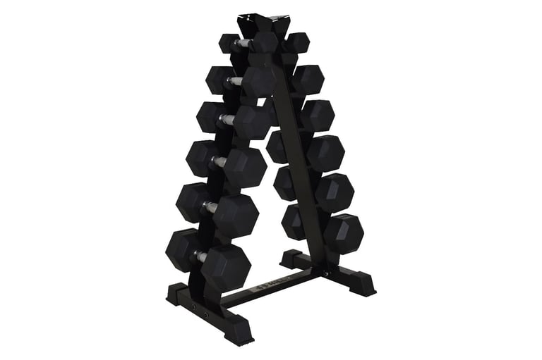 *SALE* Hill Icon Rubber Hex Dumbbell Set 2.5kg - 15kg with Rack - Weights Gym
