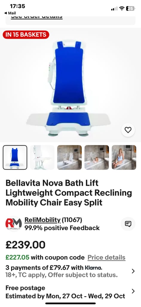 Mobility battery bath lift