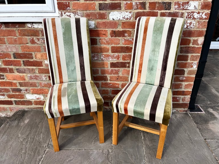 image for Pair of Solid Oak & Fabric Dining Chairs - Good Condition 