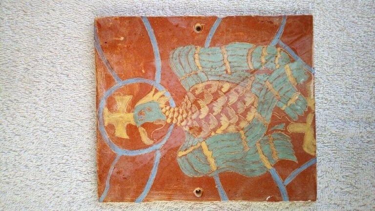 MIDDLE EASTERN terracotta CLAY TYLE WITH BIRD ART