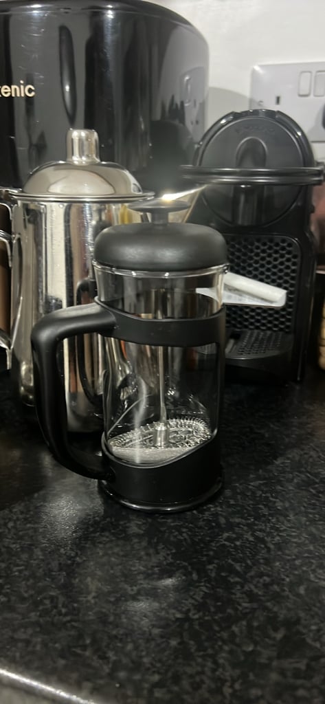 X4 Milk jug ,X2 Black Cafetiere coffee Espresso jug and tea pots all together