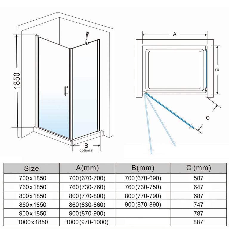 New Black Frameless Pivot Shower Enclosure + Tray 1000 x 800mm RRP £520 Our Price £345