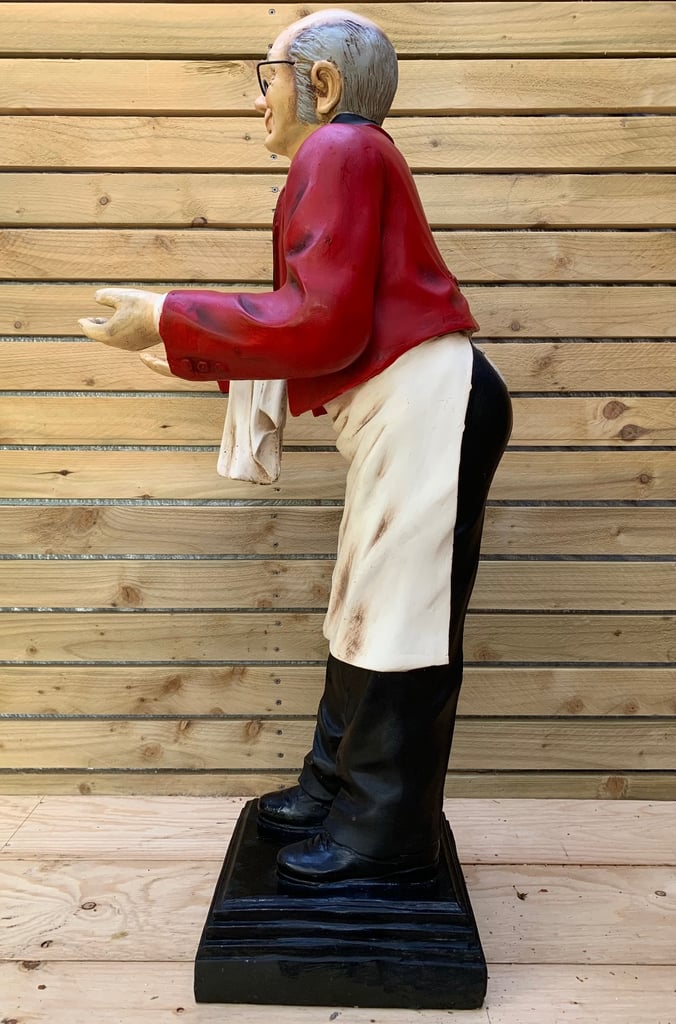 SOLD Vintage Old Man Waiter / Butler Fibreglass Restaurant or Retail Shop Display Figurine Stature