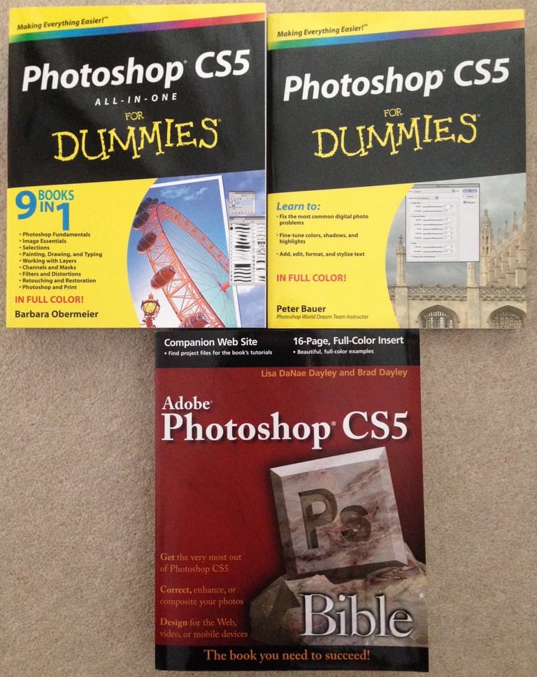 Photoshop CS5 Bible, Photoshop CS5 All-In-One for Dummies, and Photoshop CS5 for Dummies 