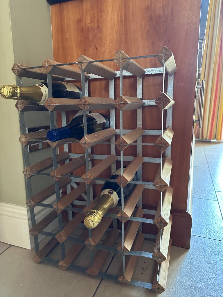 24 Bottle Pine Wood & Stainless Steel Wine Rack