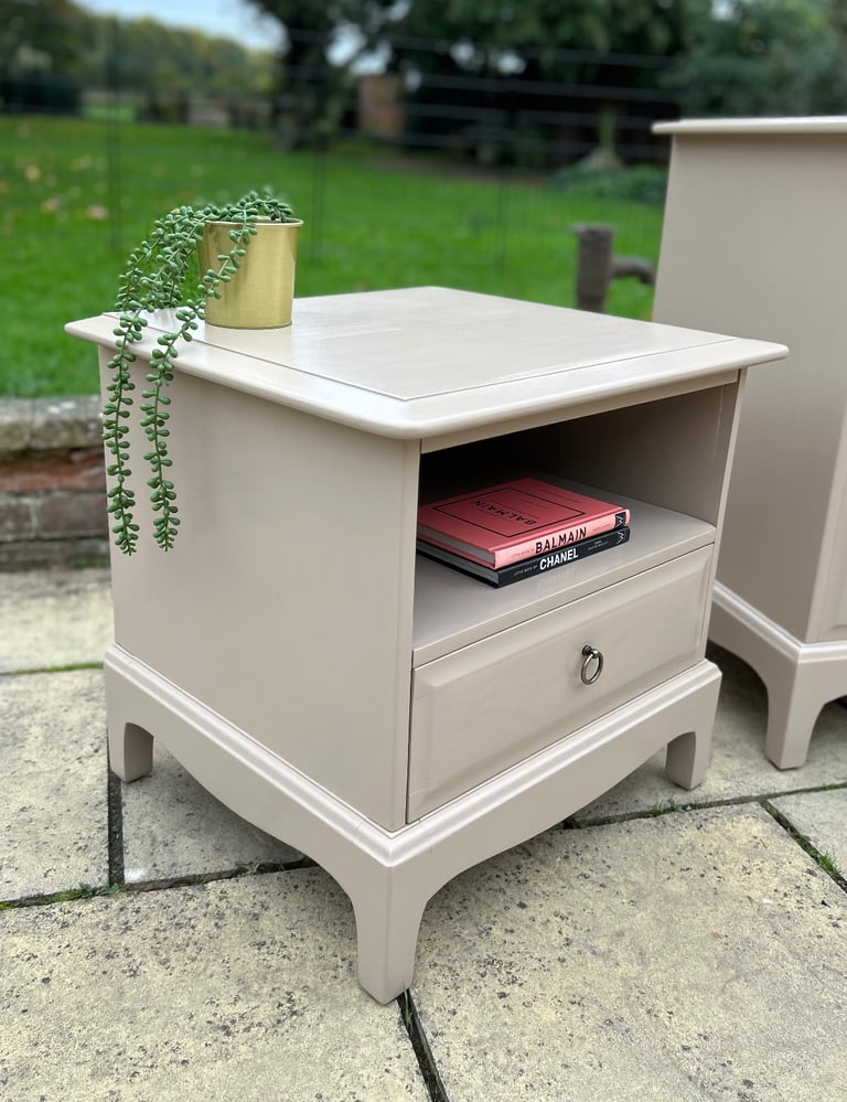 Upcycled Stag Minstrel chest of drawers and bedside cabinet set