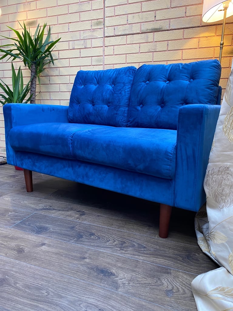 Premium Sofa Luxury Velvet Blue 2 Seater Sofa