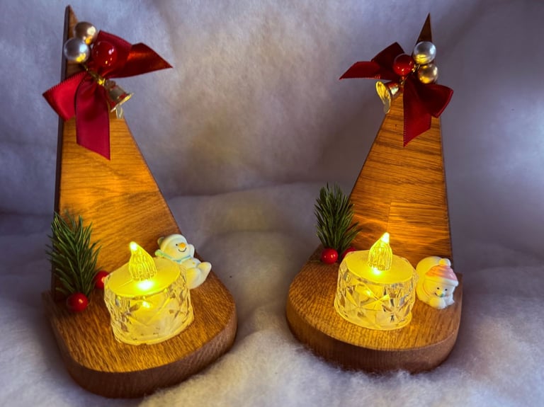 Wood Christmas Trees with LED Candles