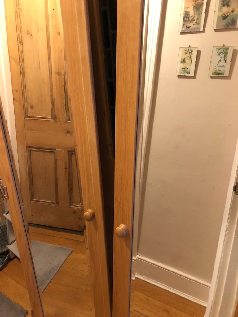 OAK WARDROBE WITH MIRRORED DOORS