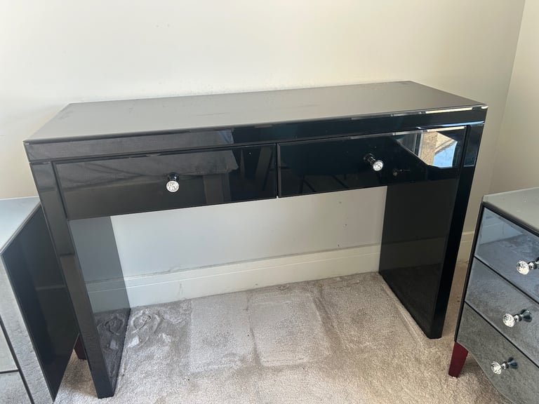 image for Black Glass x2 Drawer Dressing Table 
