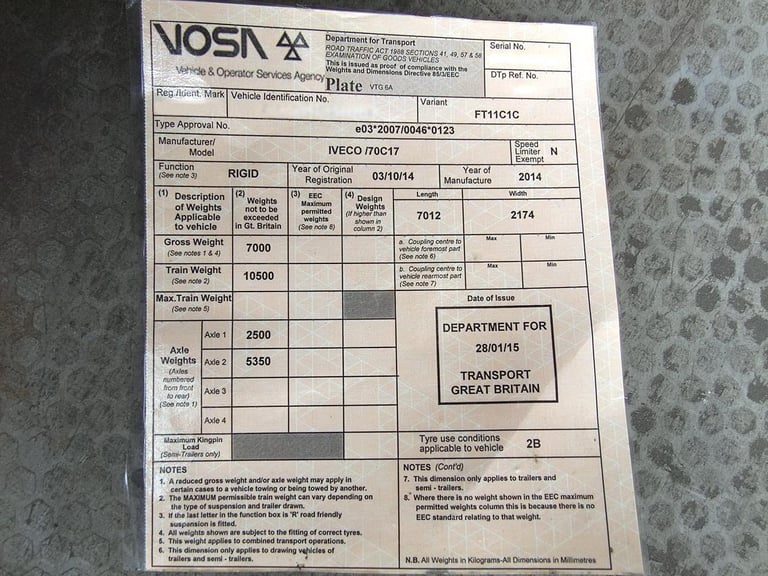 2014 "64" Iveco Daily 70C17 EEV, 7 tonne HGV Panel Van +TAIL LIFT, Digital Tacho