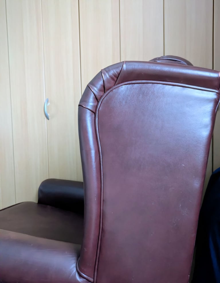 Lyton Leather Fireside Chair Winged back Armchair Queen Anne legs