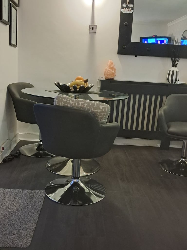 image for Dining table glass and chairs and glass coffee table extending 