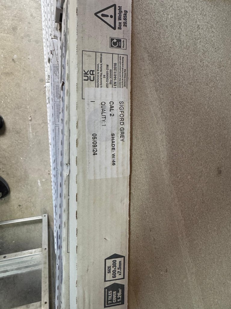 21.42 sqm Sigford Grey, ceramic tiles (17 boxes) unopened 
