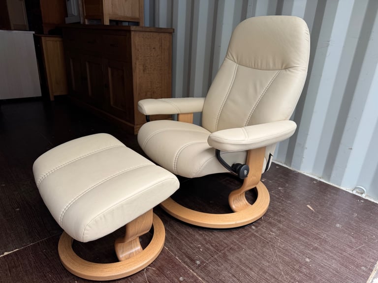 image for Ekornes Stressless Cream Leather Chair reclining & Footstool Possible Delivery
