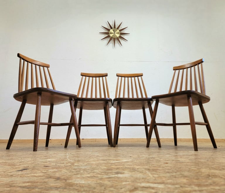 Set 4 x Retro 70s IKEA Tellus Teak Finish Dining Chairs - Mid Century G-Plan Era