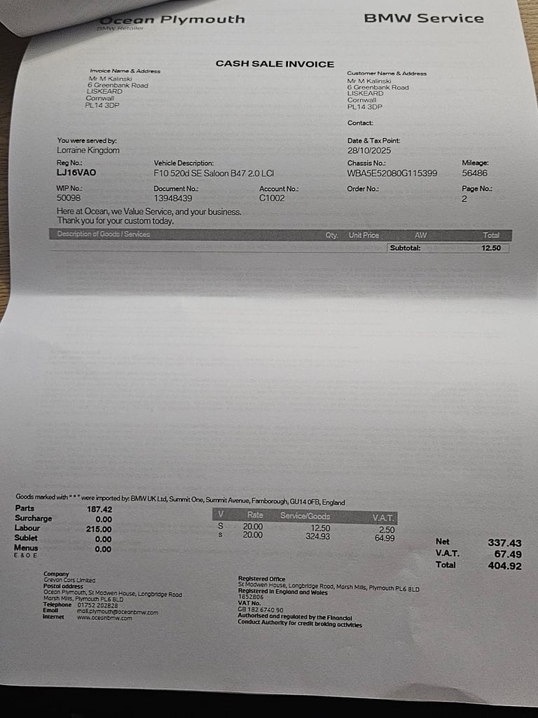 BMW, 5 SERIES, Saloon, 2016, Manual, 1995 (cc), 4 doors