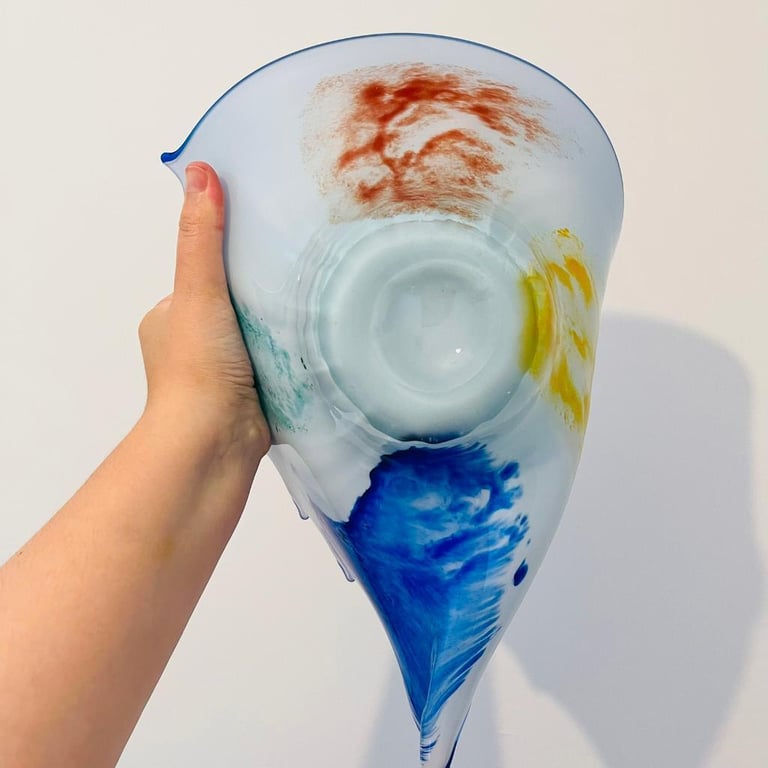 Vintage 1970s Murano Glass Centerpiece Shell Bowl Beautiful Blue 