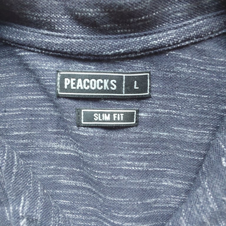 Peacocks - Men's Short Sleeve Shirt, Size Large, Navy Blue, Slim Fit
