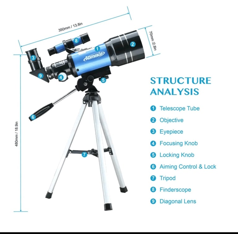 image for Portable 70 mm Refractor Telescope for Adults & Kids – 15× to 150× Magnification, Beginner-Friendly