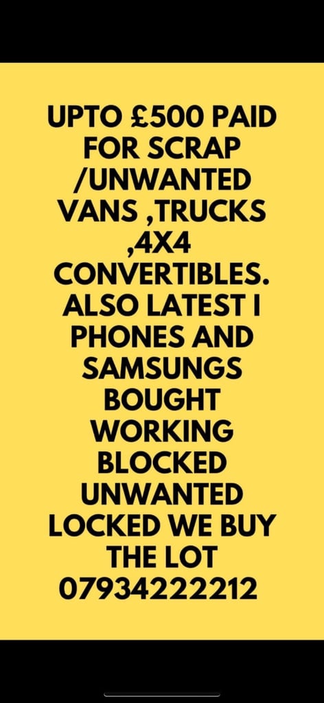 Scrap cars and vans bought for cash 24/7 service 