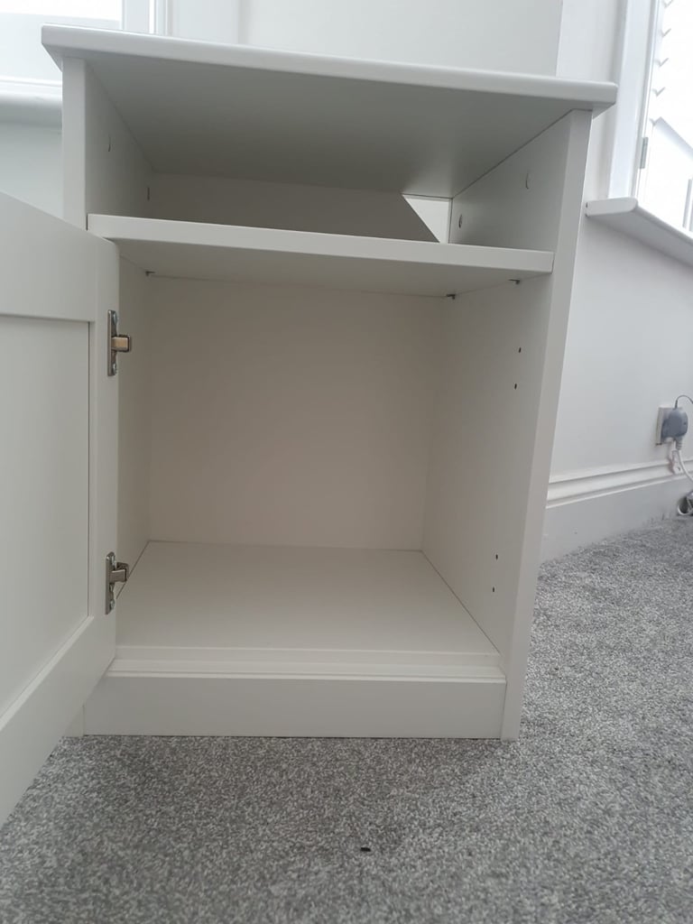 Two White Bedside Table Unit Cabinets 