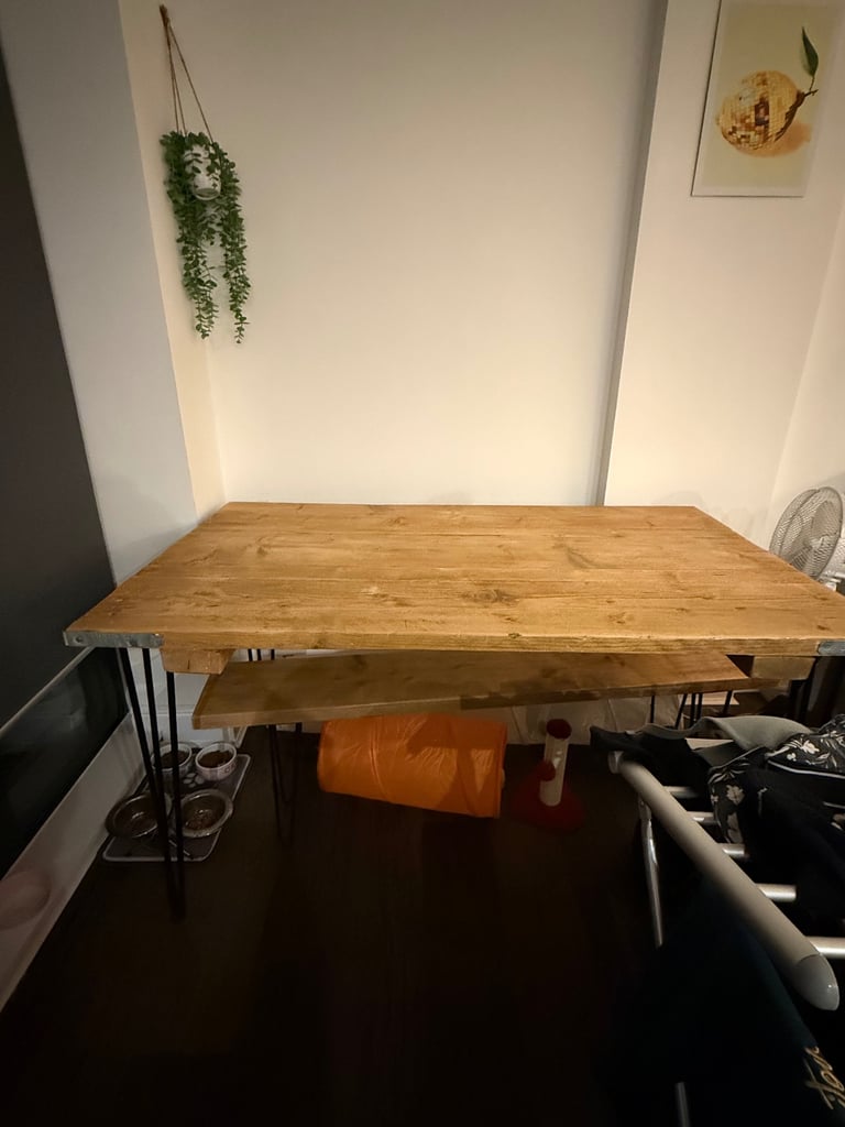 image for Handmade wooden table and bench. 