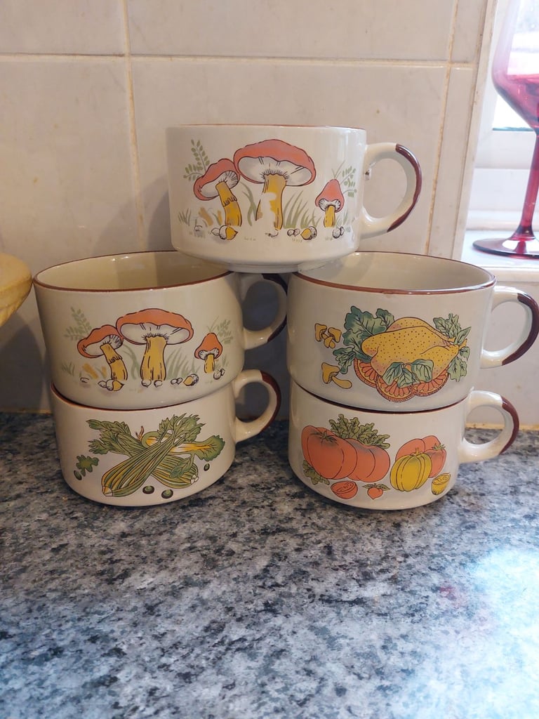 image for Vintage/retro design soup mugs.
