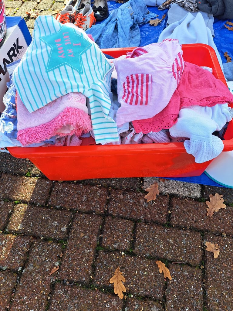 Box of 0-3 month girls clothes