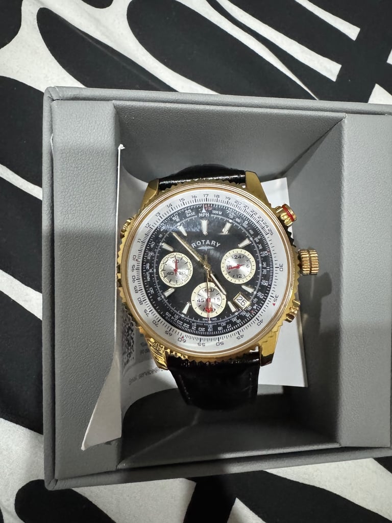 image for Rotary Men's Chronograph Black Leather Strap Watch