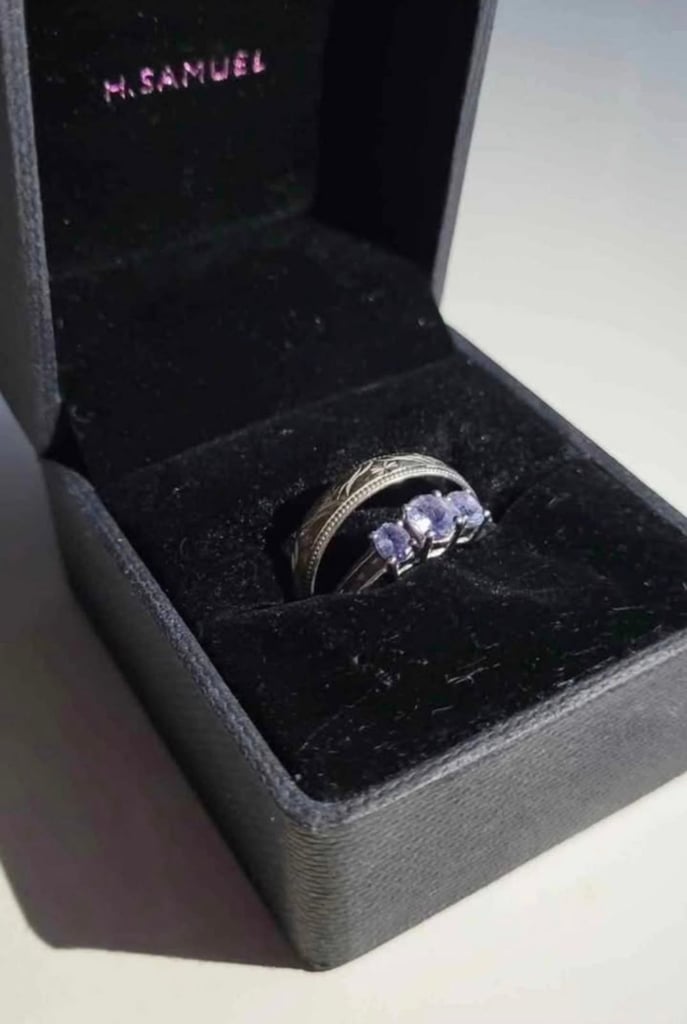 H.Samuel Amethyst Wedding Ring and Silver wedding Band