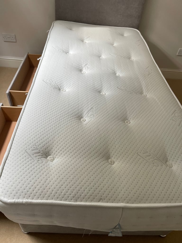 Pair of Matching single 3 foot, beds. Grey with storage drawers 