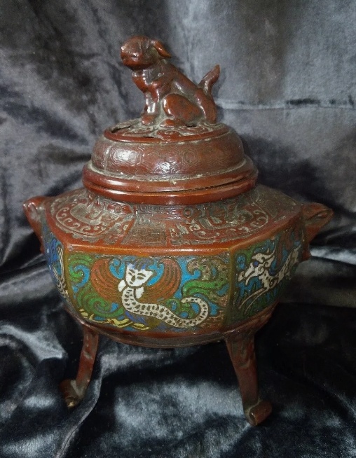 image for Antique Chinese Cloisonne Incense Burner with Foo Dog