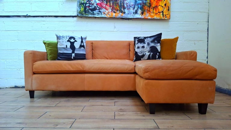 Habitat Chester Corner sofa in light tan nubuk leather RRP £2400