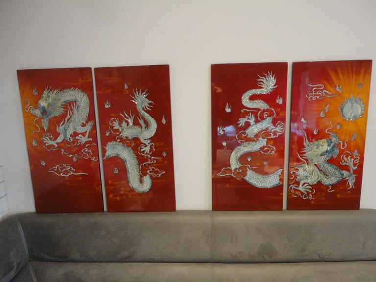image for Oriental mother of pearl dragon lacquered wall plaque pictures 