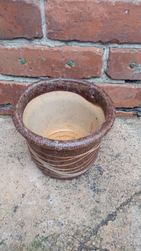 image for Glazed brown plant pot ex condition 7 inch across 6 inches high £10