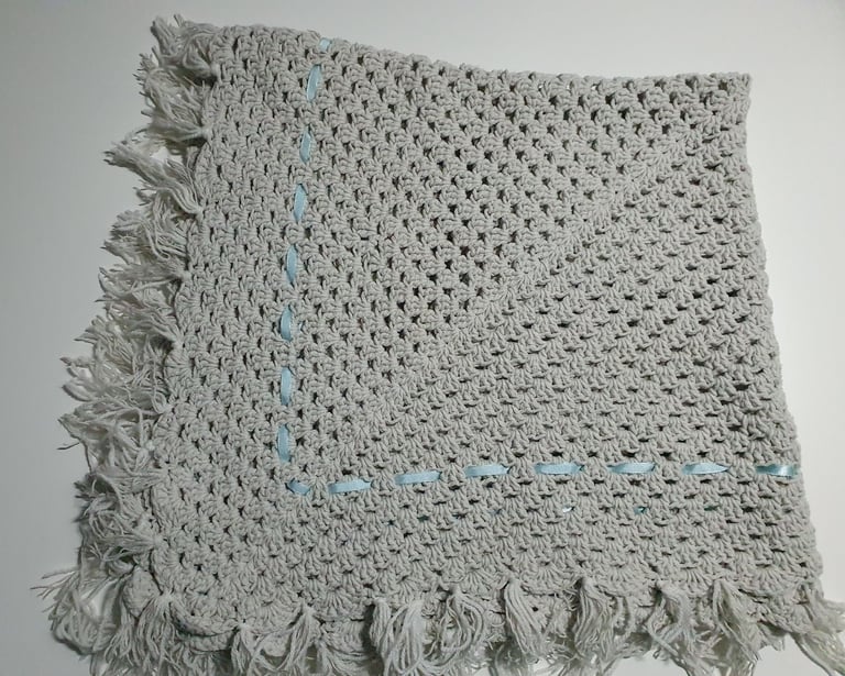 image for Handmade knitted baby blanket grey for Crib Pram Moses Basket etc