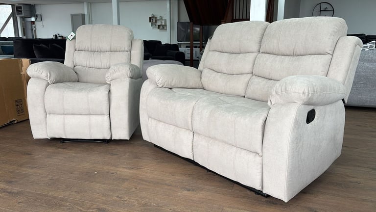 Beige Fabric 3+2+1 Seater Sofa Set Manual Recliner 