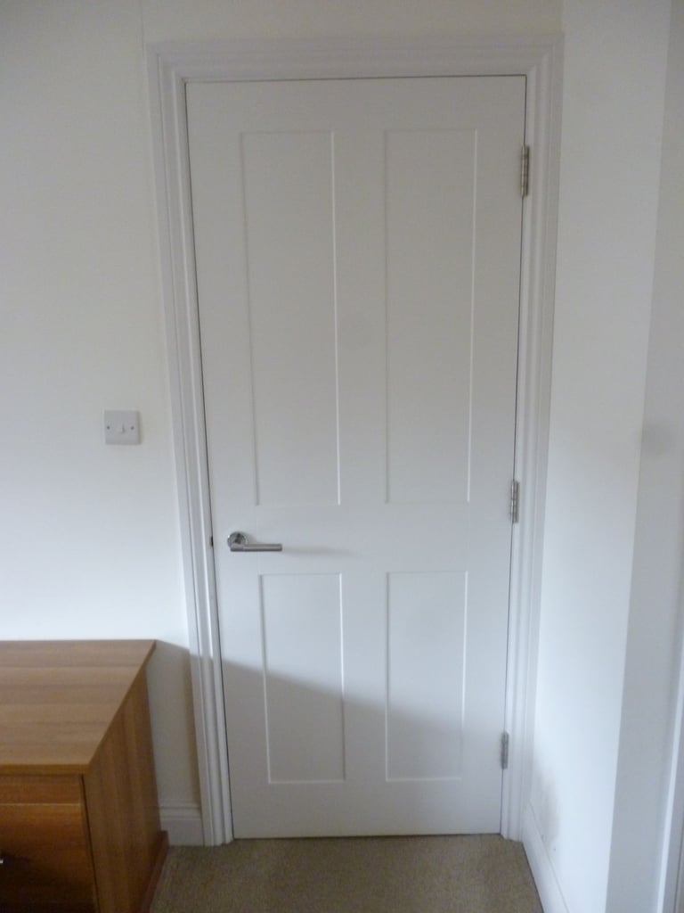 image for Beautiful quality as new white internal door with quality hinges & handle. 980 height by 760 wide.