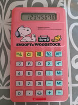 Vintage 1980s pink Snoopy and Woodstock Canon calculator