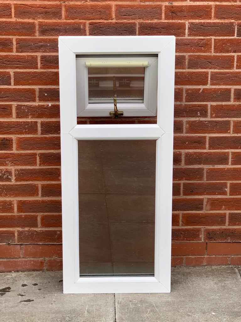 UPVC DOUBLE GLAZED BATHROOM WINDOW WITH TOP OPENER 48.5cm WIDE 113.5cm HIGH