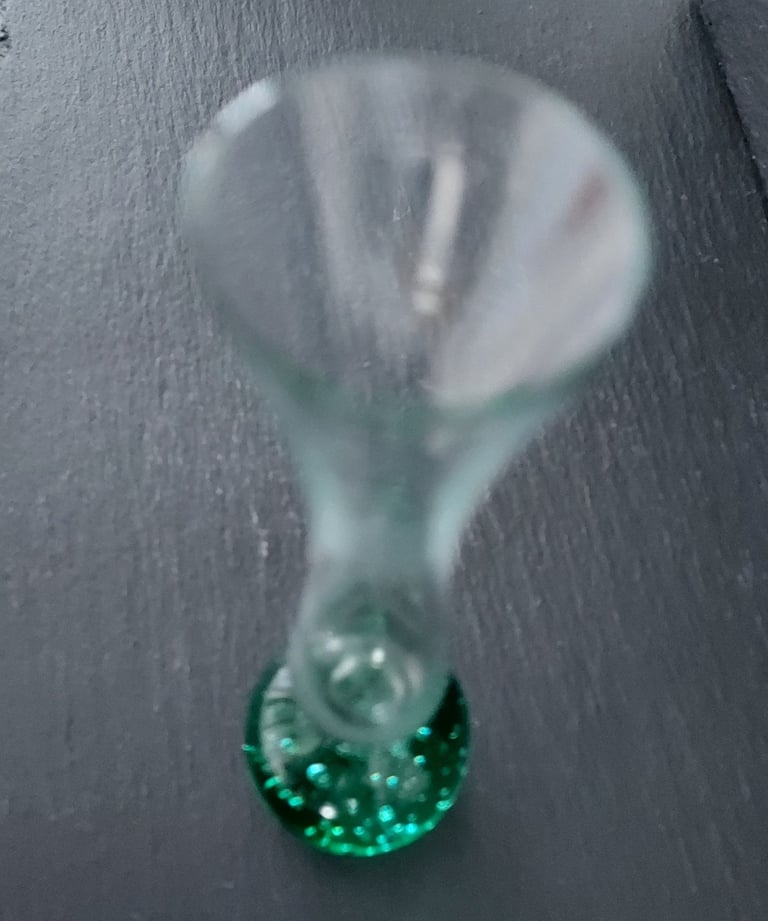 Vintage Green Bubble Glass Fluted Bud Vase 16 cm Tall