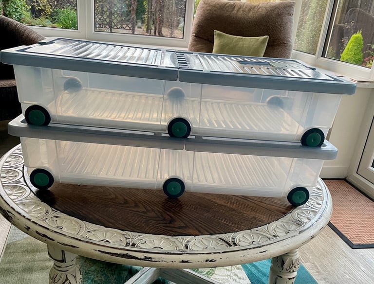 Underbed storage boxes with wheels x2