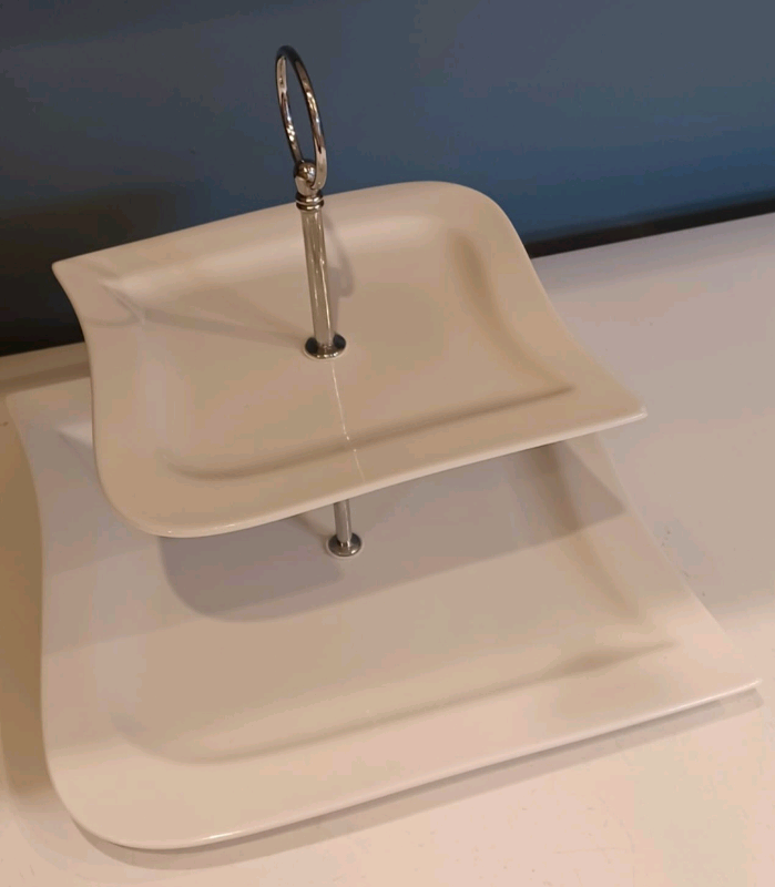 image for Dunelm white porcelain 2-tier cake stand