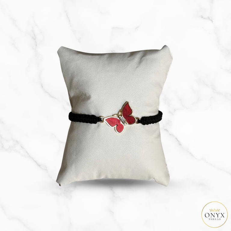 image for Handmade Red Butterfly Bracelet with Zircon – Elegant Gift Jewelry from Onyx Thread